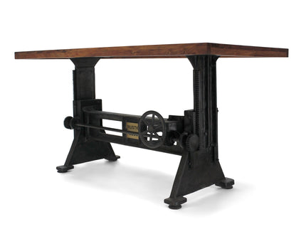 Craftsman Industrial Dining Table - Adjustable Iron Base - Rustic Mahogany - Rustic Deco