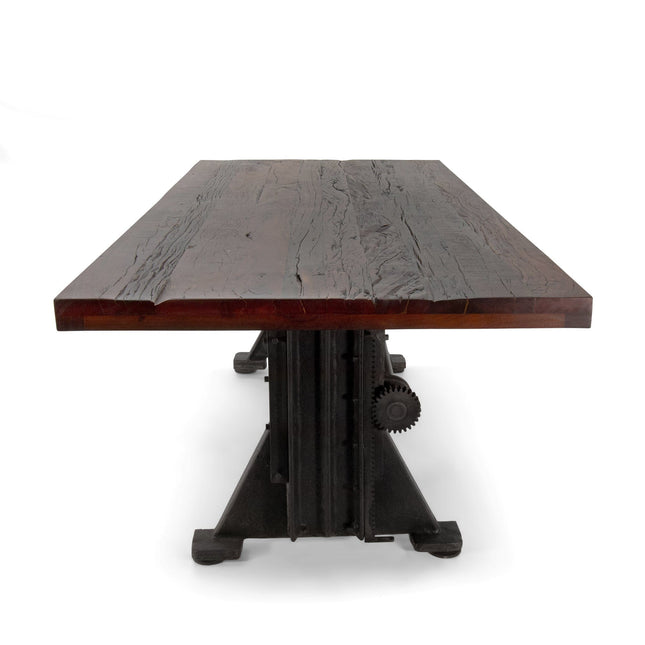 Craftsman Industrial Dining Table - Adjustable Iron Base - Rustic Mahogany - Rustic Deco