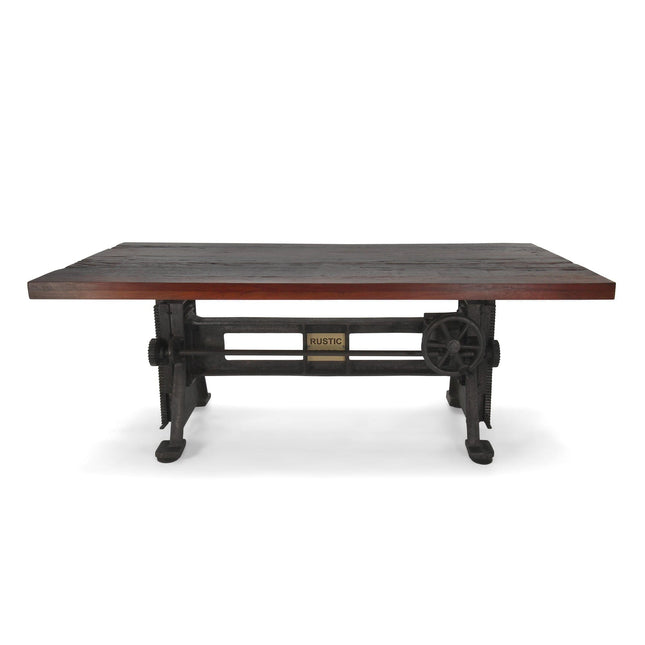 Craftsman Industrial Dining Table - Adjustable Iron Base - Rustic Mahogany - Rustic Deco