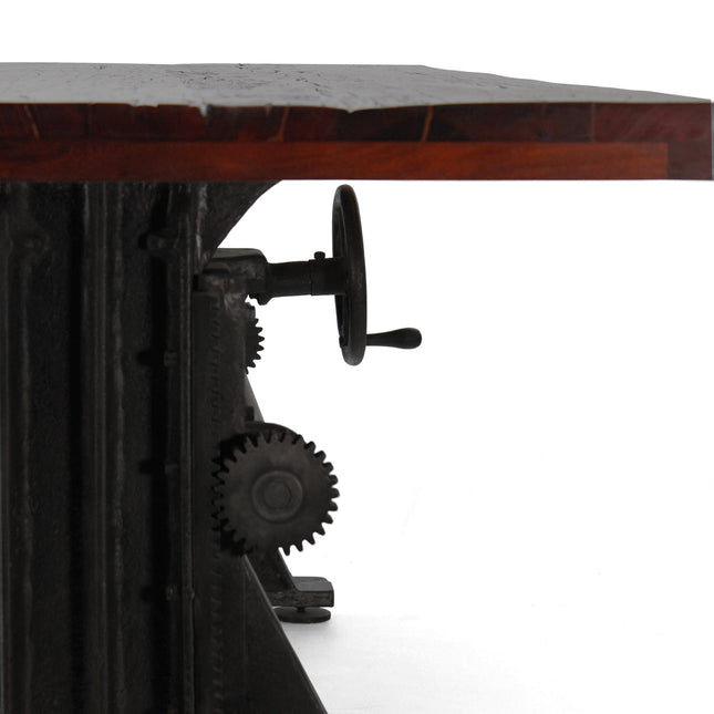 Craftsman Industrial Dining Table - Adjustable Iron Base - Rustic Mahogany - Rustic Deco