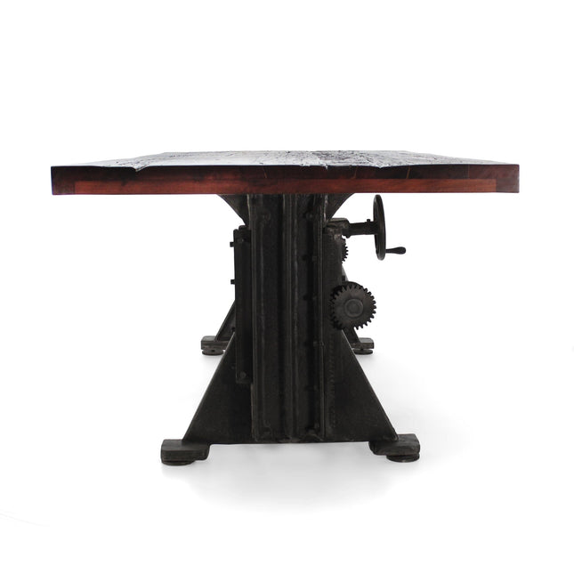 Craftsman Industrial Dining Table - Adjustable Iron Base - Rustic Mahogany - Rustic Deco