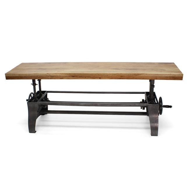 Crescent Industrial Dining Bench - Adjustable Iron Base - Hardwood Seat - Rustic Deco