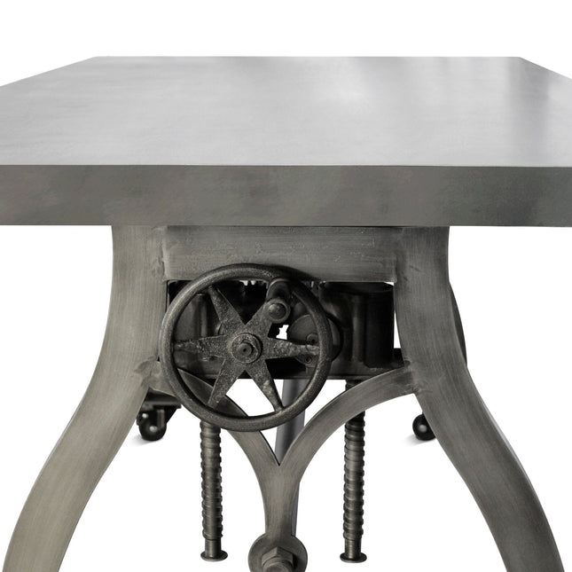 Crescent Industrial Dining Table - Adjustable Height - Casters - Gray Top - Rustic Deco