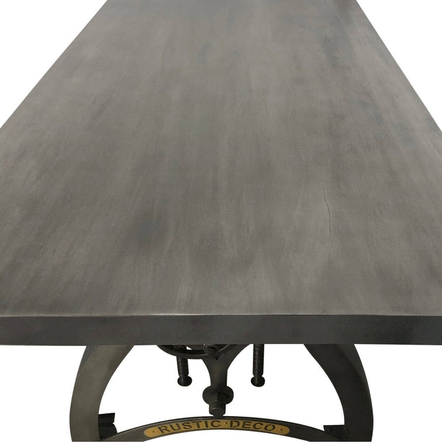 Crescent Industrial Dining Table - Adjustable Height - Casters - Gray Top - Rustic Deco