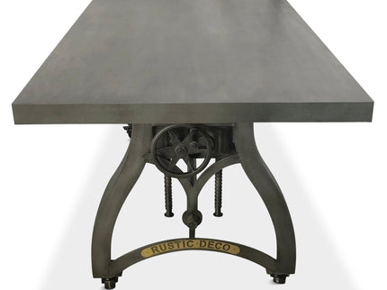 Crescent Industrial Dining Table - Adjustable Height - Casters - Gray Top - Rustic Deco