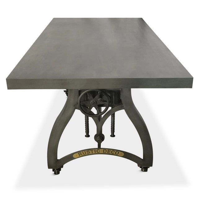 Crescent Industrial Dining Table - Adjustable Height - Casters - Gray Top - Rustic Deco