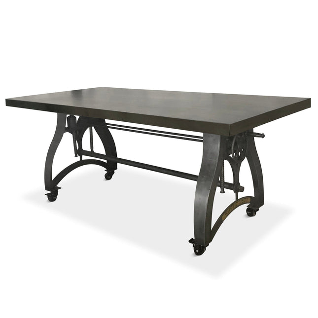Crescent Industrial Dining Table - Adjustable Height - Casters - Gray Top - Rustic Deco