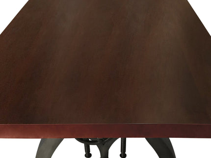 Crescent Industrial Dining Table - Adjustable Height - Casters - Mahogany - Rustic Deco