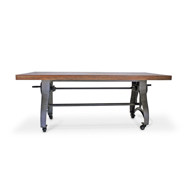 Crescent Industrial Dining Table - Adjustable Height - Casters - Natural Top - Rustic Deco