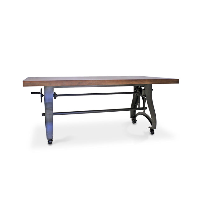 Crescent Industrial Dining Table - Adjustable Height - Casters - Natural Top - Rustic Deco