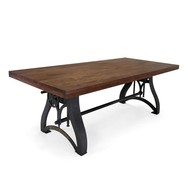 Crescent Industrial Dining Table - Adjustable Height - Casters - Provincial Top - Rustic Deco