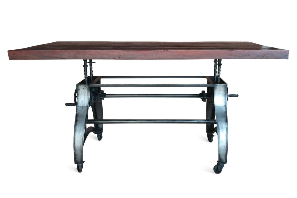 Crescent Industrial Dining Table - Adjustable Height - Casters - Rustic Mahogany - Rustic Deco