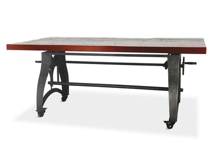 Crescent Industrial Dining Table - Adjustable Height - Casters - Rustic Mahogany - Rustic Deco
