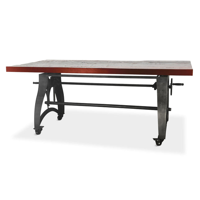 Crescent Industrial Dining Table - Adjustable Height - Casters - Rustic Mahogany - Rustic Deco