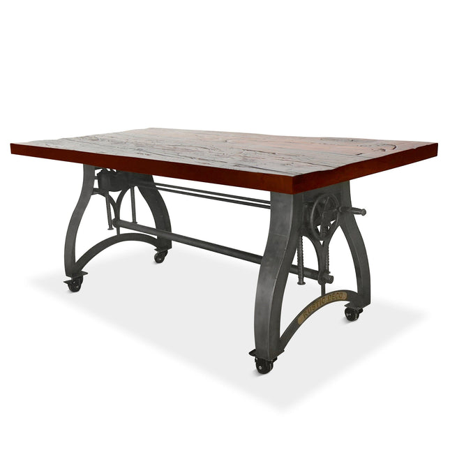 Crescent Industrial Dining Table - Adjustable Height - Casters - Rustic Mahogany - Rustic Deco