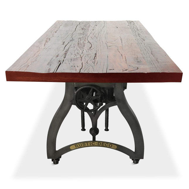 Crescent Industrial Dining Table - Adjustable Height - Casters - Rustic Mahogany - Rustic Deco