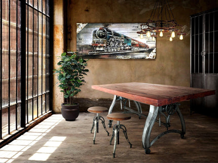 Crescent Industrial Dining Table - Adjustable Height - Casters - Rustic Natural - Rustic Deco