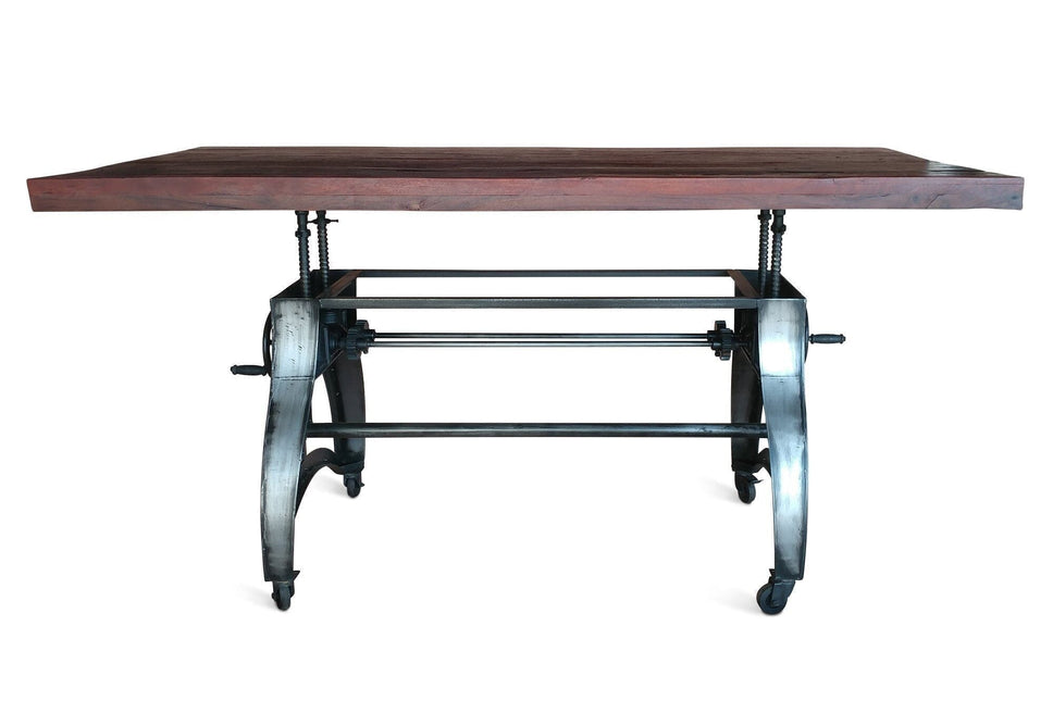 Crescent Industrial Dining Table - Adjustable Height - Casters - Rustic Natural - Rustic Deco