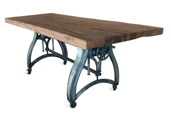 Crescent Industrial Dining Table - Adjustable Height - Casters - Rustic Natural - Rustic Deco