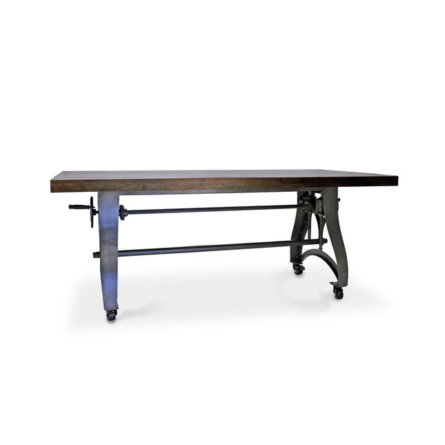 Crescent Industrial Dining Table - Adjustable Height - Casters - Walnut - Rustic Deco