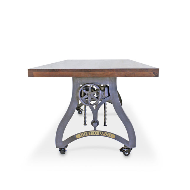 Crescent Industrial Dining Table - Adjustable Height - Casters - Walnut - Rustic Deco