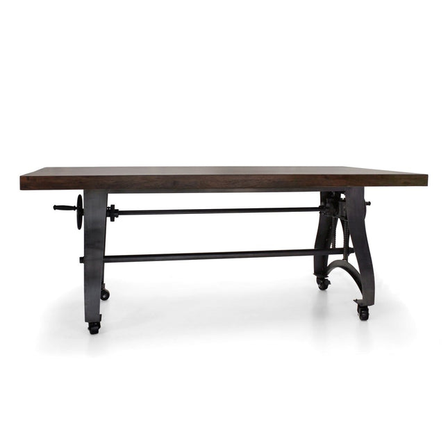 Crescent Industrial Dining Table - Adjustable Height - Casters - Walnut - Rustic Deco