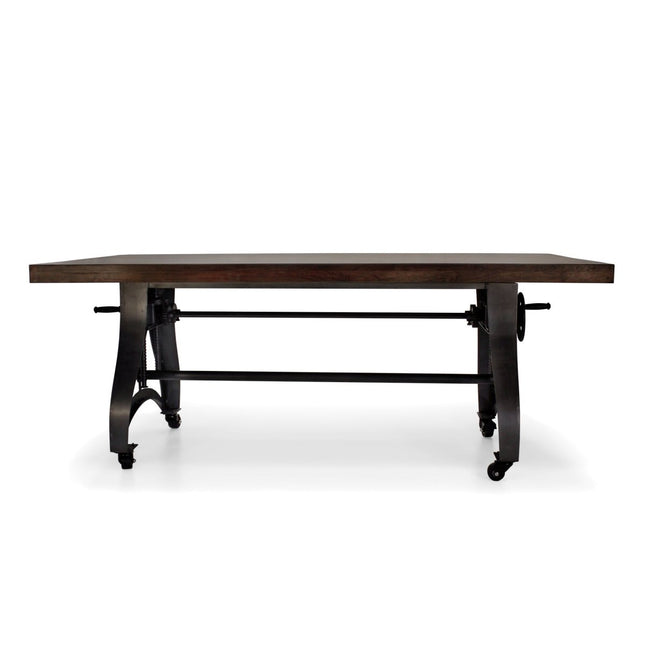 Crescent Industrial Dining Table - Adjustable Height - Casters - Walnut - Rustic Deco