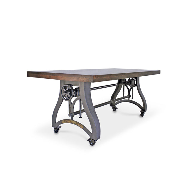 Crescent Industrial Dining Table - Adjustable Height - Casters - Walnut - Rustic Deco