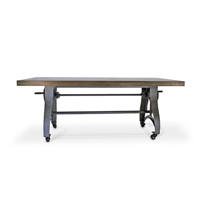 Crescent Industrial Dining Table - Adjustable Height - Casters - Walnut - Rustic Deco