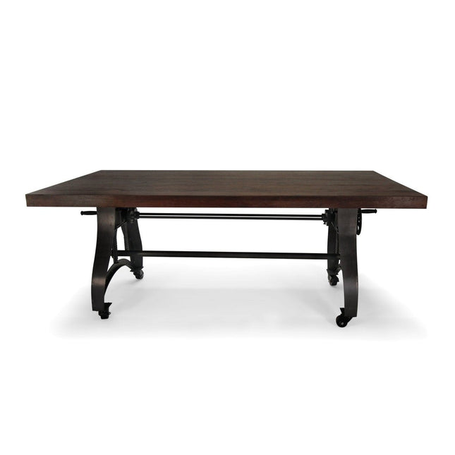 Crescent Industrial Dining Table - Adjustable Height - Casters - Walnut - Rustic Deco