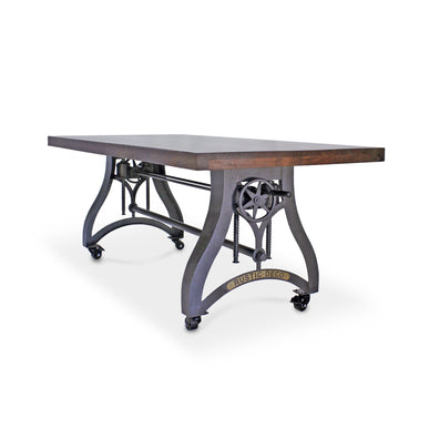 Crescent Industrial Dining Table - Adjustable Height - Casters - Walnut - Rustic Deco