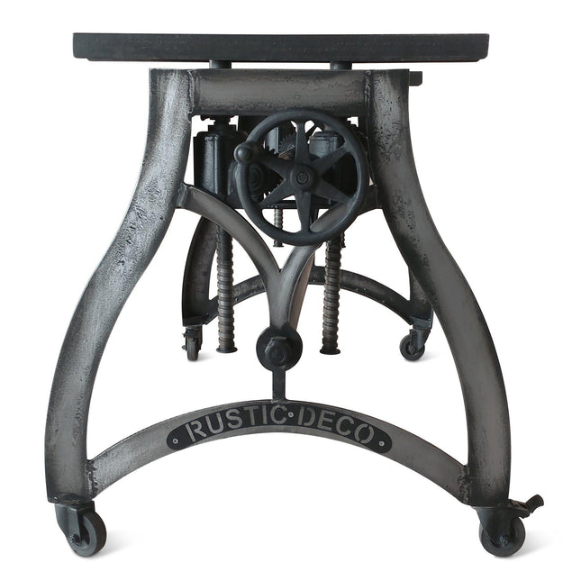 Crescent Industrial Dining Table Base - Adjustable Height - Casters - Cast Iron - DIY - Rustic Deco