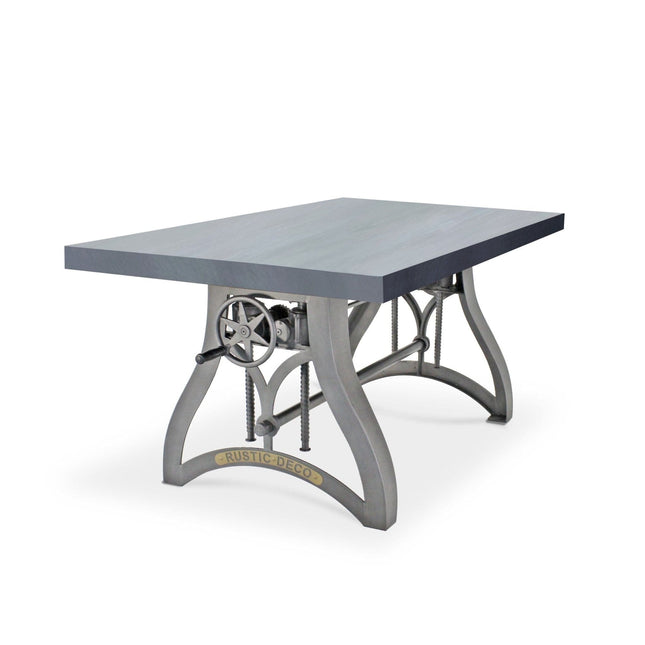 Crescent Writing Table Desk - Adjustable Height Metal Base - Gray Top - Rustic Deco