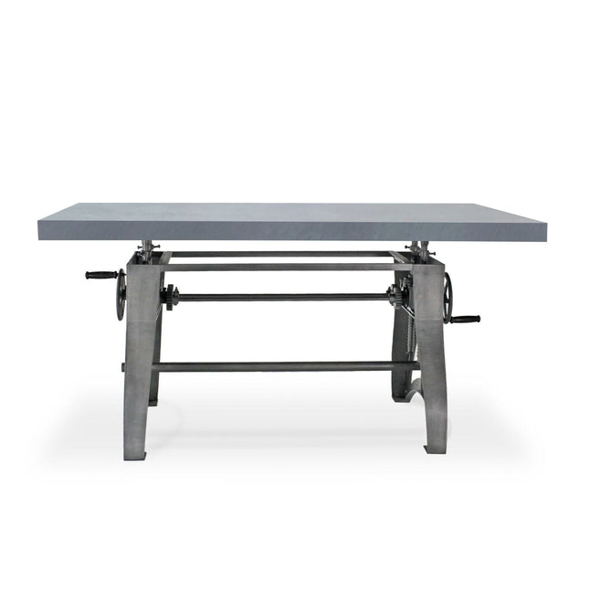 Crescent Writing Table Desk - Adjustable Height Metal Base - Gray Top - Rustic Deco