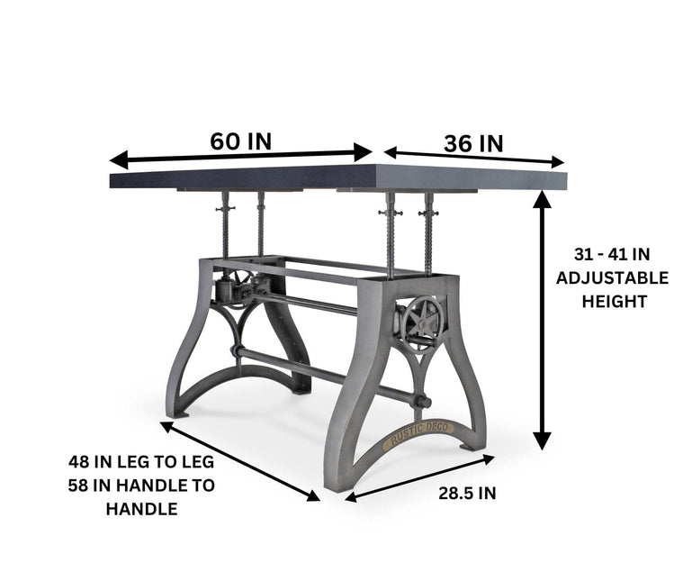 Crescent Writing Table Desk - Adjustable Height Metal Base - Gray Top - Rustic Deco