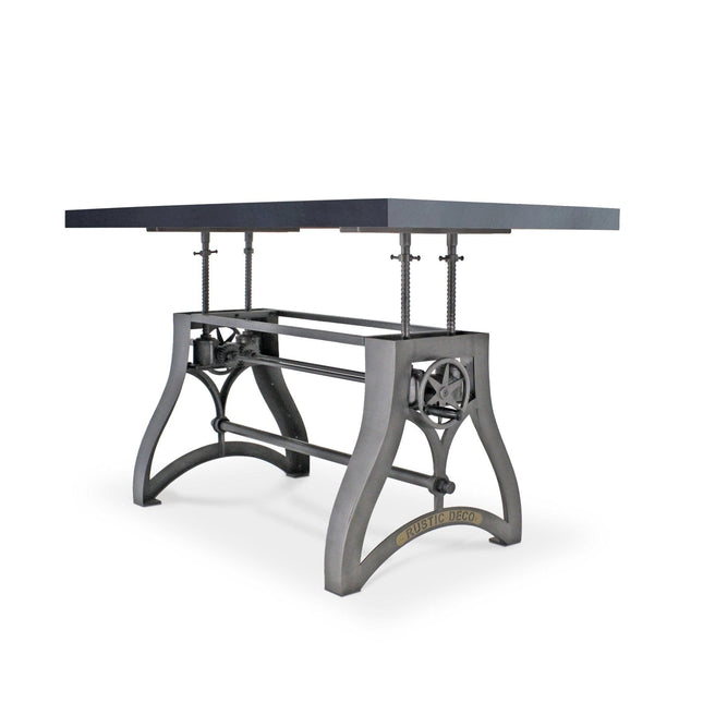 Crescent Writing Table Desk - Adjustable Height Metal Base - Gray Top - Rustic Deco