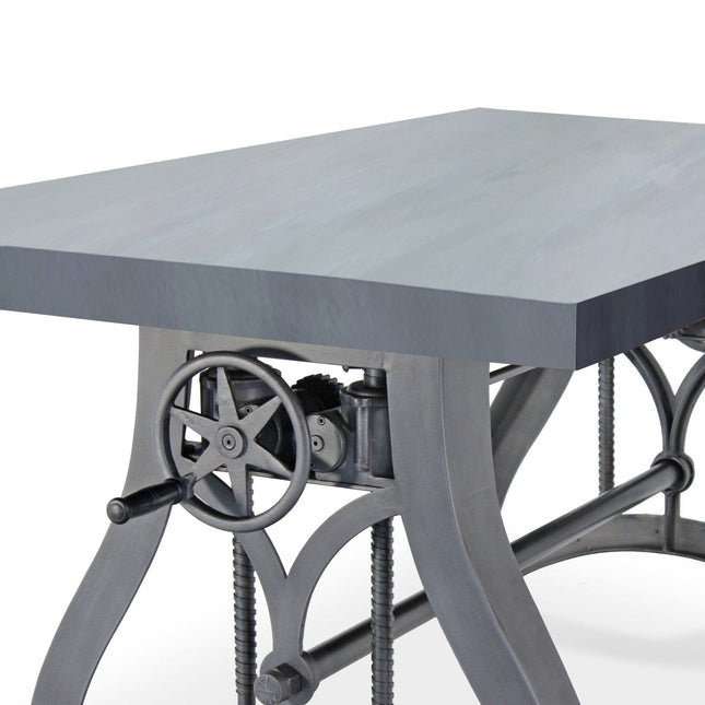 Crescent Writing Table Desk - Adjustable Height Metal Base - Gray Top - Rustic Deco