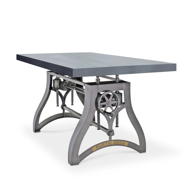 Crescent Writing Table Desk - Adjustable Height Metal Base - Gray Top - Rustic Deco