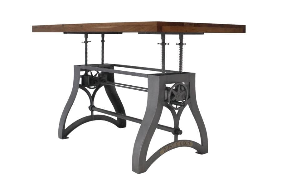 Crescent Writing Table Desk - Adjustable Height Metal Base - Natural Top - Rustic Deco