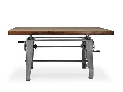 Crescent Writing Table Desk - Adjustable Height Metal Base - Natural Top - Rustic Deco