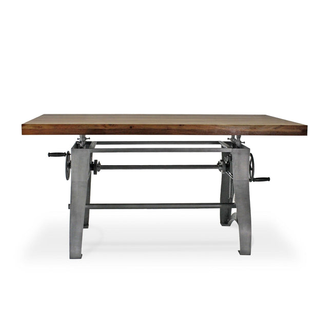 Crescent Writing Table Desk - Adjustable Height Metal Base - Natural Top - Rustic Deco