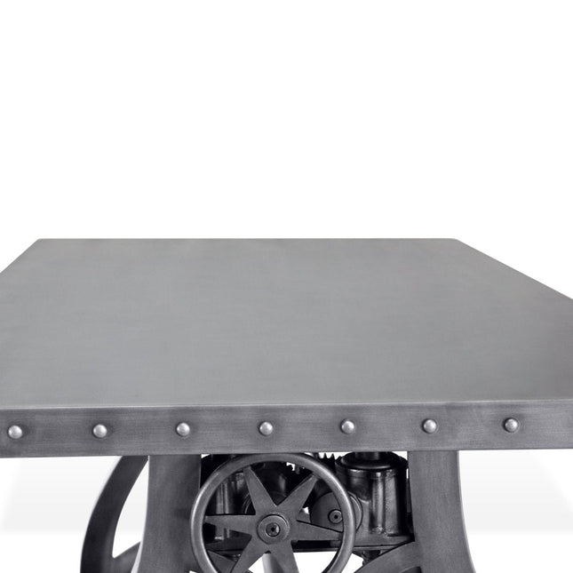 Crescent Writing Table Desk - Adjustable Height Metal Base - Steel Top - Rustic Deco