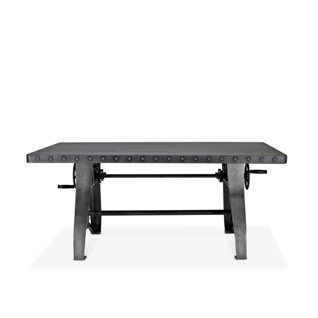 Crescent Writing Table Desk - Adjustable Height Metal Base - Steel Top - Rustic Deco