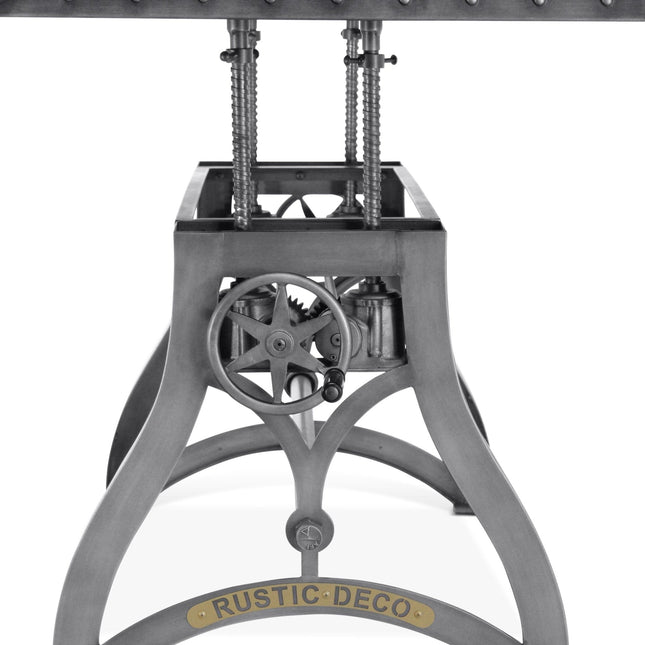 Crescent Writing Table Desk - Adjustable Height Metal Base - Steel Top - Rustic Deco