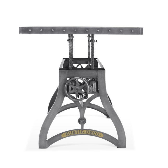 Crescent Writing Table Desk - Adjustable Height Metal Base - Steel Top - Rustic Deco