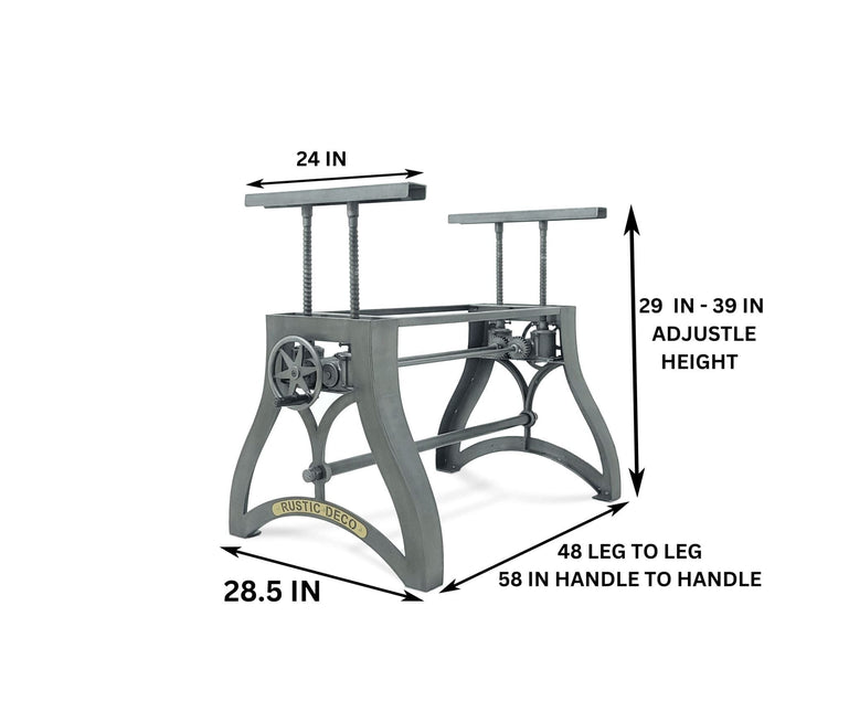 Crescent Writing Table Desk Base - Adjustable Height Sit or Stand - DIY - Rustic Deco