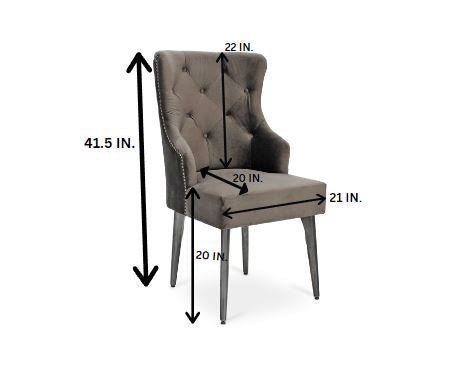 Farmhouse Luxury Dining Chair - Tufted Gray Velvet - Metal Legs - Pair - Rustic Deco