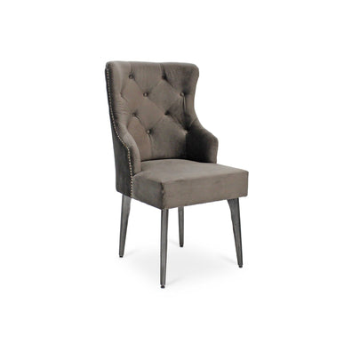 Farmhouse Luxury Dining Chair - Tufted Gray Velvet - Metal Legs - Pair - Rustic Deco