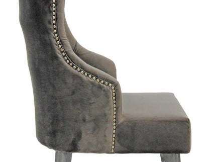 Farmhouse Luxury Dining Chair - Tufted Gray Velvet - Metal Legs - Pair - Rustic Deco