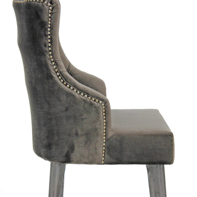 Farmhouse Luxury Dining Chair - Tufted Gray Velvet - Metal Legs - Pair - Rustic Deco